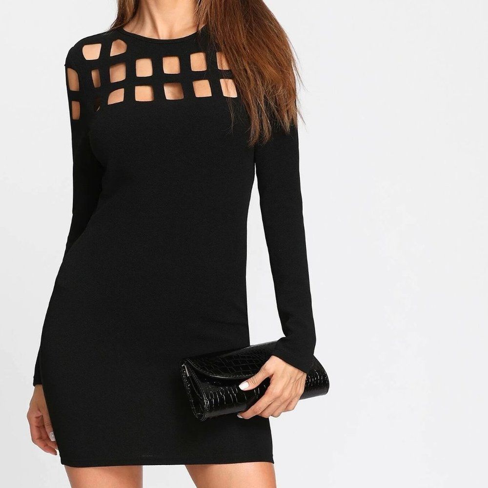 NWT Black Caged Bodycon Sheath Mini Dress S
